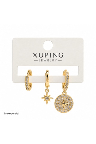 Melekcehobi 14k Altın Renk Kuzey Yıldızlı Xuping Üçlü Küpe Seti Gold