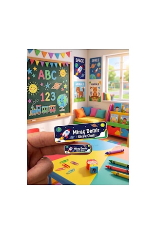 Uzay Temalı Öğrenci Özel İsimli Etiket- Okul Kalem Ve Defter Etiketi Sticker Seti Karışık