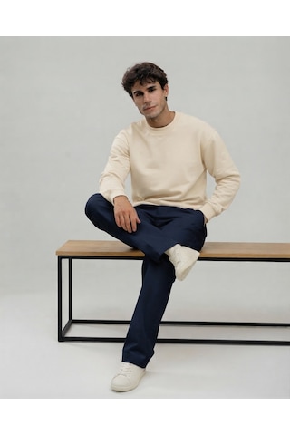 Km Collections Erkek Kışlık Sweatshirt 3 İplik Krem