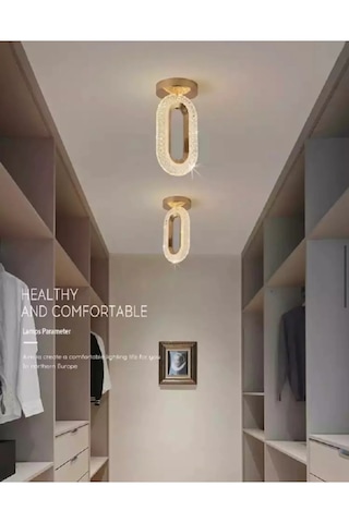 Alfa Kristal Ledli Avize Tavana Sıfır Gold Sarı Gövde 3 Renk Modu Gold