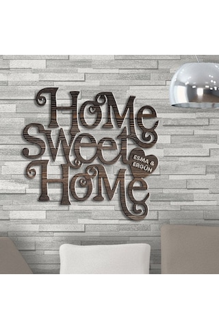 Kişiye Özel Home Sweet Home Koyu Renk Dokulu Ahşap Duvar Yazısı - 3