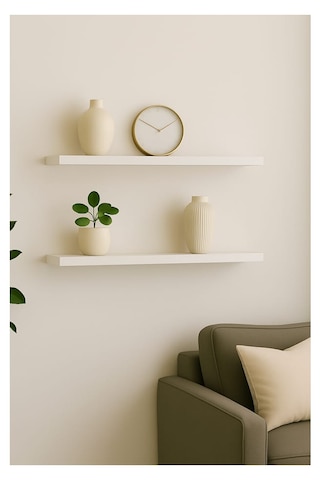 Yankı-BYEG 2li 50 cm Mat Beyaz Mdf Duvar Rafı Gizli Bağlantı Kitaplık
