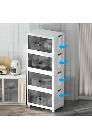 4 Kat Portatif Organizer Tekerlekli Çok Amaçlı Katlanabilir Dolap, Kapaklı Düzenleyici Raf Mutfak, Banyo, Genç Odası, Garaj Ve Ardiye İçin Toparlayıcı Ünite, Stop Tekerlekli Toprak Çok Renkli