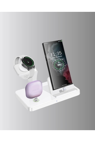 4 Lü Kablosuz Şarj Standı Apple Uyumlu iPhone Watch Ve Airpods Çoklu Şarjlı
