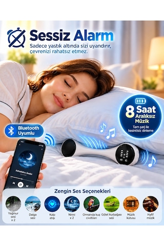 Yastık Altında Kullanılan Bluetooth Uyku Hoparlörü Sessiz Alarm Rahatlatıcı Sesler Ve 8 Saat Kesinti