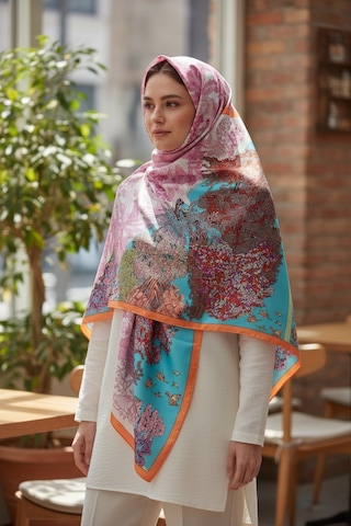 Deserto Fashion Saf İpek Twill Eşarp - Özel Tasarım Tok Duruşlu 90x90-1693 Çok Renkli