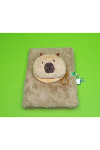 Capybara Çantalı Çizgili Kilitli Peluş Defter 80 Yaprak Çok Renkli