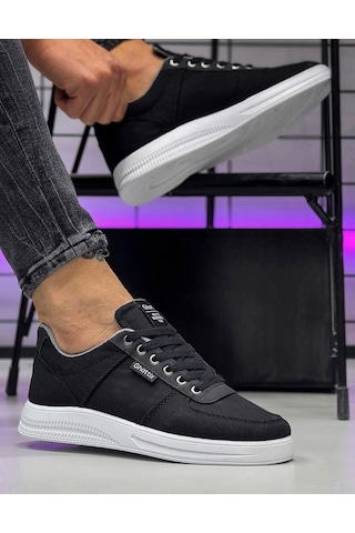 Ghattix Erkek Keten Sneaker Ayakkabı Siyah Siyah