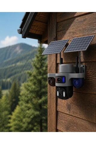 Güneş Enerjili Arıcı Kamerası 4g Sım Kartlı 9mp 3 Lens Yayla Güvenlik Kamerası 2 Yıl
