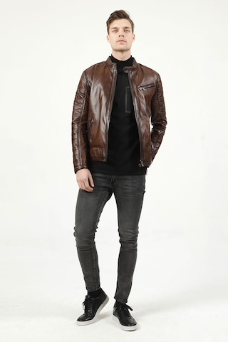 Dericlub Brg Erkek Hakim Yaka Slimfit Hakiki Deri Mont Camel Antik Camel