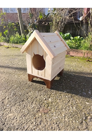 Masif Çam Ahşap Kedi Evi - El Yapımı Dekoratif Yuva - Kurulu Hazır