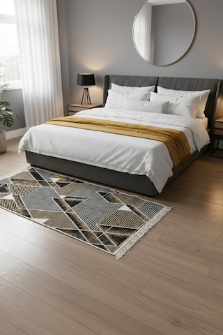 Modern Geometrik Desenli Çift Taraflı İnce Hafif Makinede Yıkanabilir Kilim Renkli