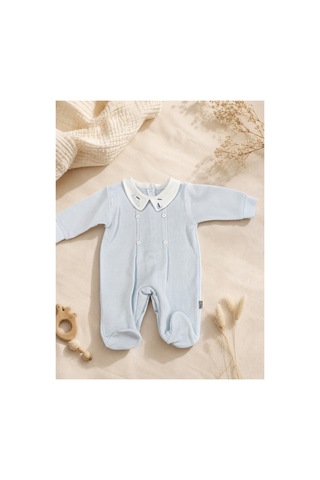 Omeca Concept Nakışlı Bebe Yakalı Triko Bebek Tulum mavi