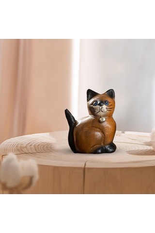 Opulentliving Kedi Heykeli Ahşap Oyma Süs Yatak Odası Dekorasyonu S Baş Sağ S Baş Sağ