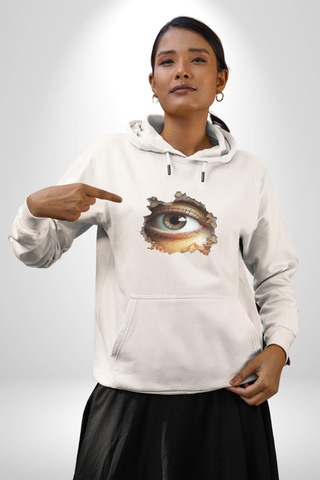 Duvardan Biri Bizi Gözetliyor Kadın Erkek Beyaz Kapüşonlu Sweatshirt Hoodie Beyaz
