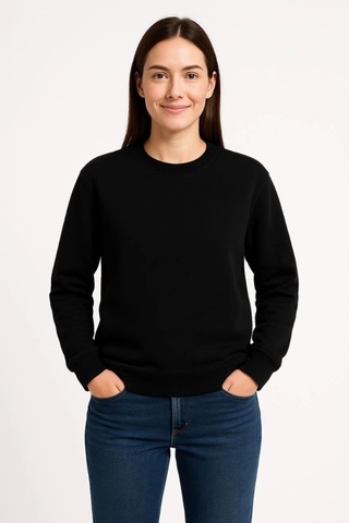 Etiler Collection Üç İplik Düz Bisiklet Yaka Sweatshirt - Siyah