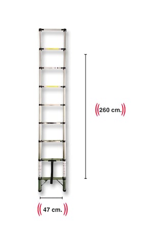 Çelik 9 Basamaklı - 260 Cm. Teleskopik Merdiven - I Tipi Uzayan Merdiven