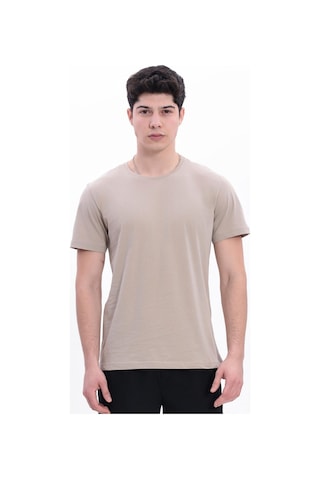 Freemen Erkek/unisex Bisiklet Yaka Basic Tişört %100 Pamuk Bej