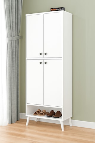 Ae-1088 Patentli İmaj Beyaz Ayakkabılık, 9 Raflı, Ayaklı, 4 Kapak