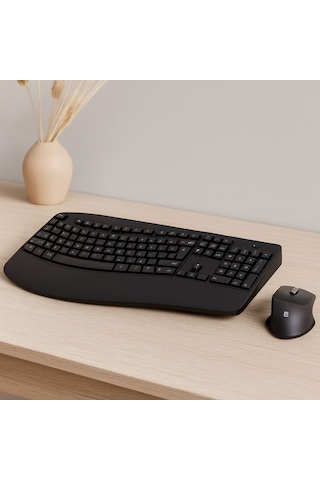 Kablosuz Klavye Mouse Seti - Ergonomik Bilek Destekli
