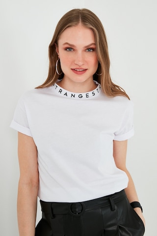 Lela Yakası Baskılı Bisiklet Yaka Basic Örme Bayan T Shirt 5864054 Beyaz