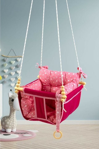 Bundera Wag Swing Pembe Çocuk Ahşap Salıncak Bebek Hamak