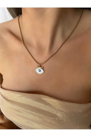 Sedefli Göz Nazar Boncuğu Çelik Kolye