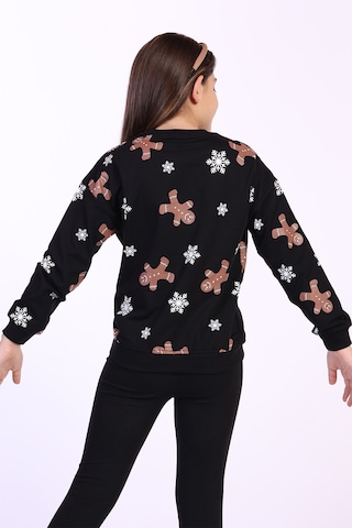 Toontoy Kız Çocuk Kar Taneli Kurabiye Baskılı Sweatshirt Siyah