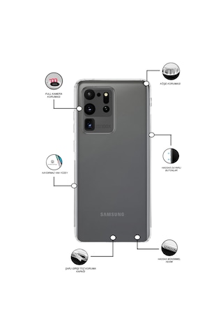Samsung Galaxy S20 Ultra ile Uyumlu Kapak Kamera Korumalı Tıpalı Şeffaf Silikon Kılıf
