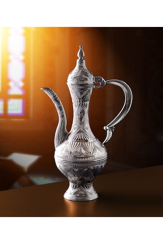 Gümüş Renk Dekoratif Tam Zemzem Takımı 9 Parça Güldanlık Sürahi Ve Fincan Servis Takımı