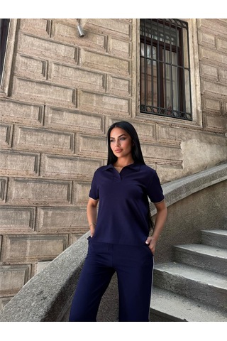 WeShaya Laci Polyester Elastan Polo Yaka Takım Lacivert