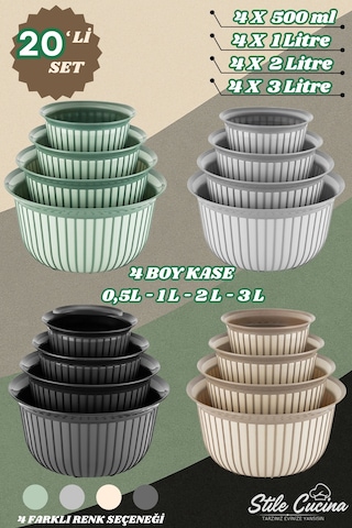 4'lü Ekonomik Linea Yuvarlak Kase Seti Antrasit 4x 500 Ml- 1 Litre- 2 Litre- 3 Litre Çok Renkli