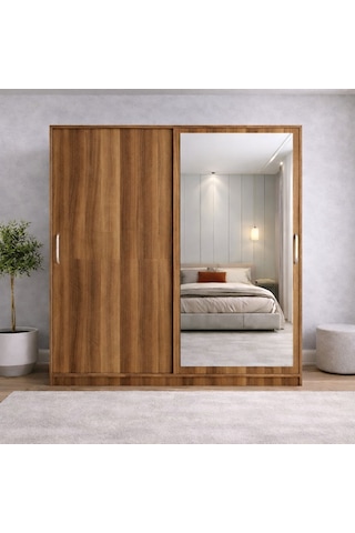 Zen Sürgü Kapaklı Dolap Gardırop Ceviz 140cm
