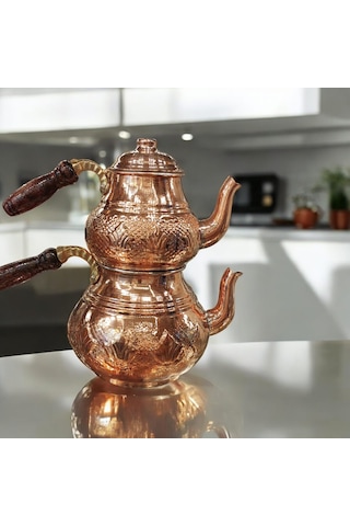 Bakır Çaydanlık & Bakır Demlik Çiçek Desenli Bakır Çaydanlık Büyü