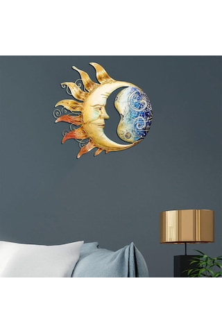 Homyl Metal Güneş Ay Duvar Sanatı Oturma Odası Bahçe Veranda 30cm