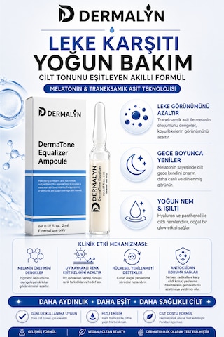Dermalyn 5 Adet Leke Karşıtı Traneksamik Asit İçeren Cilt Aydınlatıcı Ampul Serum Dermaroller