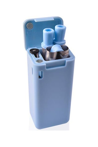 Qingmipy Katlanabilir Paslanmaz Çelik İçecek Pipeti - Taşınabilir, Yeniden Kullanılabilir, Pratik Saklama Kutusu İle Mavi