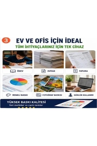 Canon E414 Çok Fonksiyonlu Renkli Yazıcı Tarayıcı Fotokopi USB ve Android Bağlantı Kablosu
