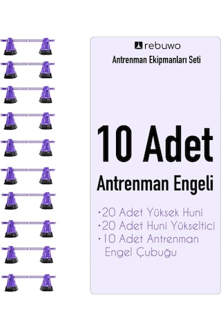 Rebuwo 10'lu Çok Fonksiyonlu Yükselticili Yüksek Huni Antrenman Atlama Engel Seti Mor