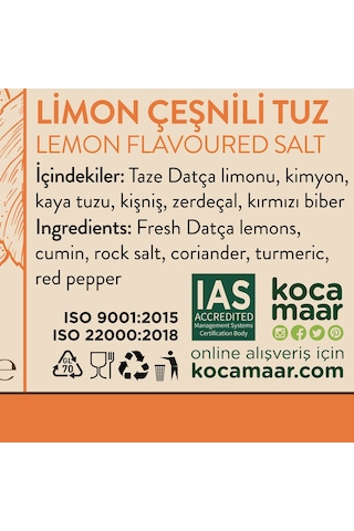 Kocamaar Çiftliği Limon Çeşnili Tuz Kimyon Kişniş Zerdeçal 70 G