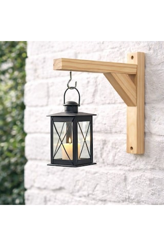 Doğal Ahşap Duvara Montaj Askı Aparatı Balkon & Bahçe İçin Dekoratif Saksı Askısı 30 Cm Bej