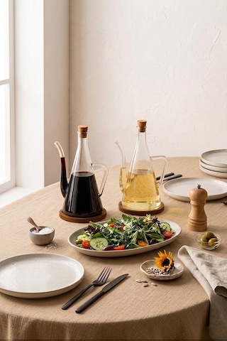 4 Parça Akasya Altlıklı Borosilikat Yağlık Sirkelik Seti 500 Ml Sızdırmaz Yağdanlık Seti Şeffaf