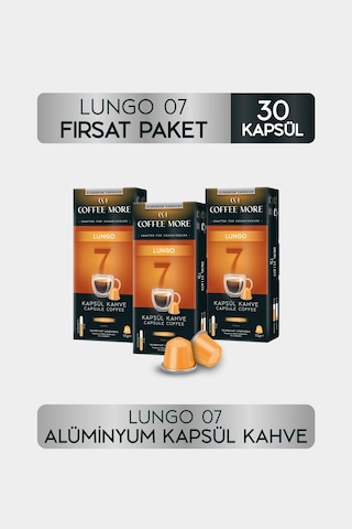 Coffee More 7 Lungo Kapsül Kahve 10 X 3 Paket 30 Adet Nespresso Uyumlu Kapsül Kahve