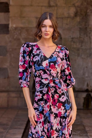 Monamise 23025 Kadın Fakir Kol Çiçekli Elbise-çiçekli Çok renkli