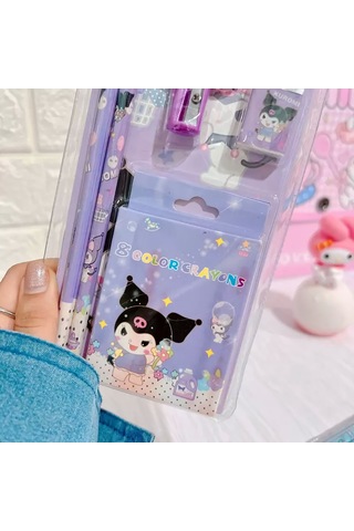Sanrio Kuromi Cinnamoroll Kuromi Kırtasiye Seti 12 Parça Kuromi Kırtasiye Seti Mor