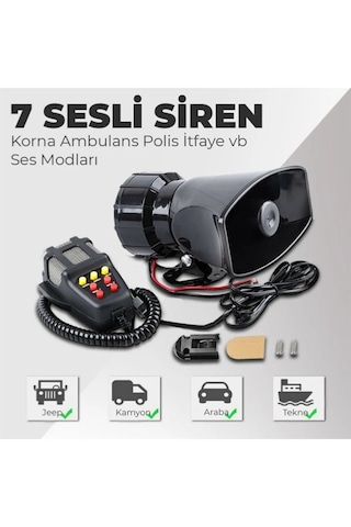 Her Araca Uyumlu 7 Sesli Megafonlu Konuşmalı Oto Siren