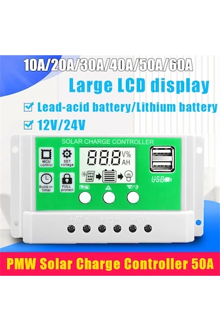 Maiyame 60a 12v/24v Otomatik Tanıyan Solar Kontrolör, Pwm Şarj, Lcd Ekran, 5v Usb Çıkışı, Akü Aşırı Şarj Koruması, Beyaz+yeşil
