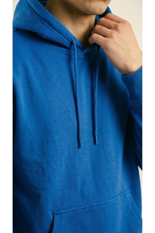 Hoxie Unisex Rahat Kesim Pamuklu Yumuşak Dokulu İçi Polarlı Basic Desenli Kapüşonlu Sweatshirt Saks Mavisi