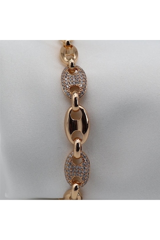 Taşlı Zincir Bileklik Gold Çok Renkli