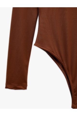 Koton Bisiklet Yaka Uzun Kollu Bodysuit Kahverengi 7wak80003ek Kahve